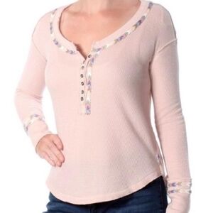 We The Free Rose Rainbow Embroidered Thermal Henley, Women's XS
